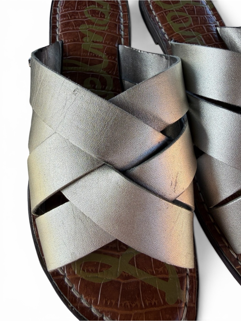 Sam Edelman Metallic Silver Crisscross Slide Sandals - Picture 4 of 7